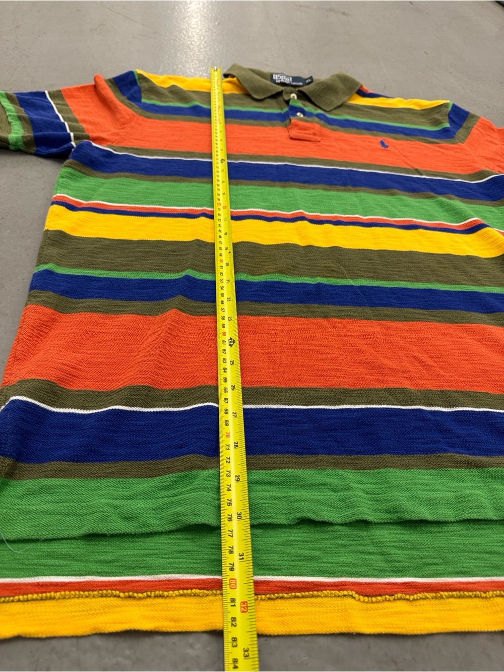 VTG Polo by Ralph Lauren Striped Polo Shirt - Orange, Green, Blue, Yellow - Picture 4 of 7